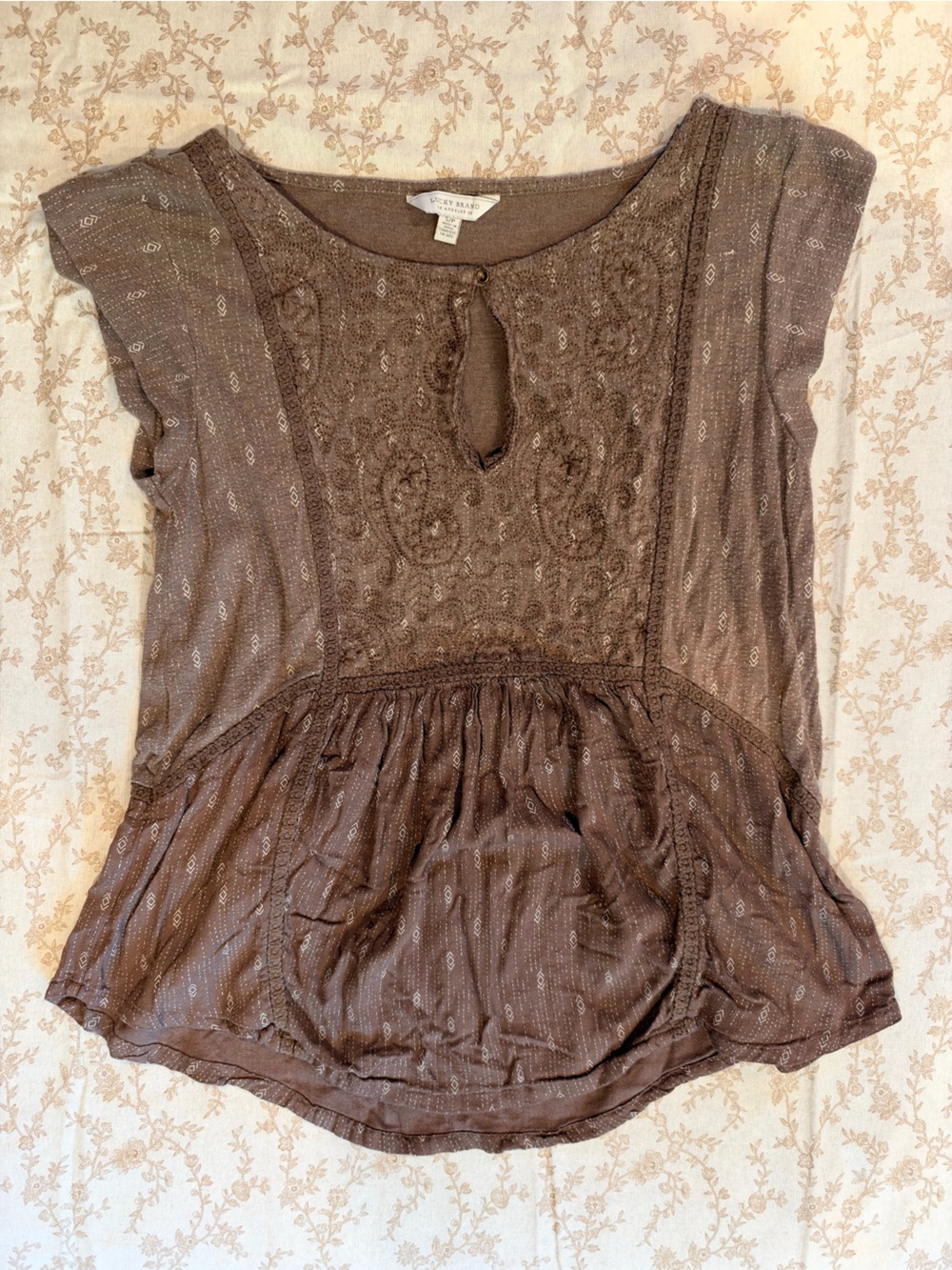 Lucky Brand brown flowy boho top sz Small